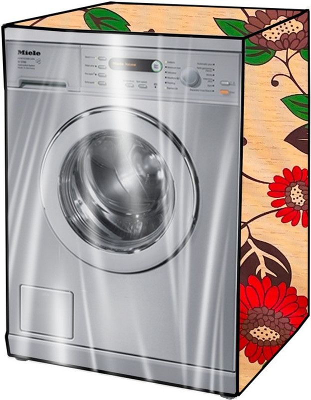 KVAR Front Loading Washing Machine Cover  (Width: 68 cm, Red, Beige)