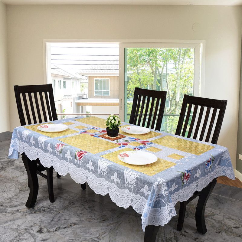 3T Ventures Floral 6 Seater Table Cover  (Blue, Cotton)