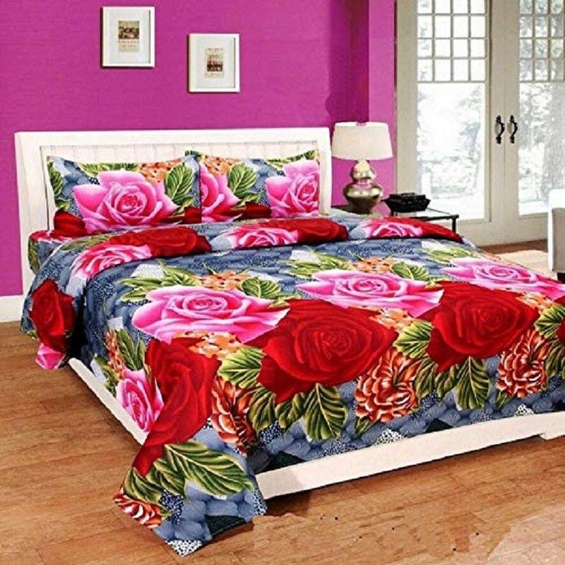 PUNYA COLLECTION 144 TC Polycotton Double Printed Flat Bedsheet  (Pack of 1, Multicolor)