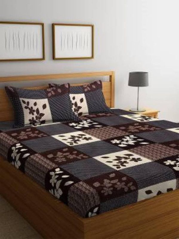 PIYU SHINE 104 TC Microfiber Double 3D Printed Flat Bedsheet  (Pack of 1, Multicolor)