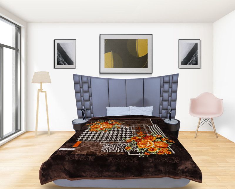 SHALRA Floral Double Mink Blanket for Heavy Winter  (Microfiber, Bronze)
