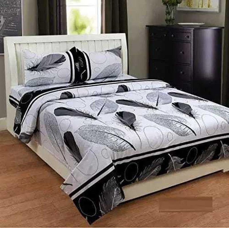 144 TC Polycotton Double 3D Printed Bedsheet  (Pack of 1, Black & White)