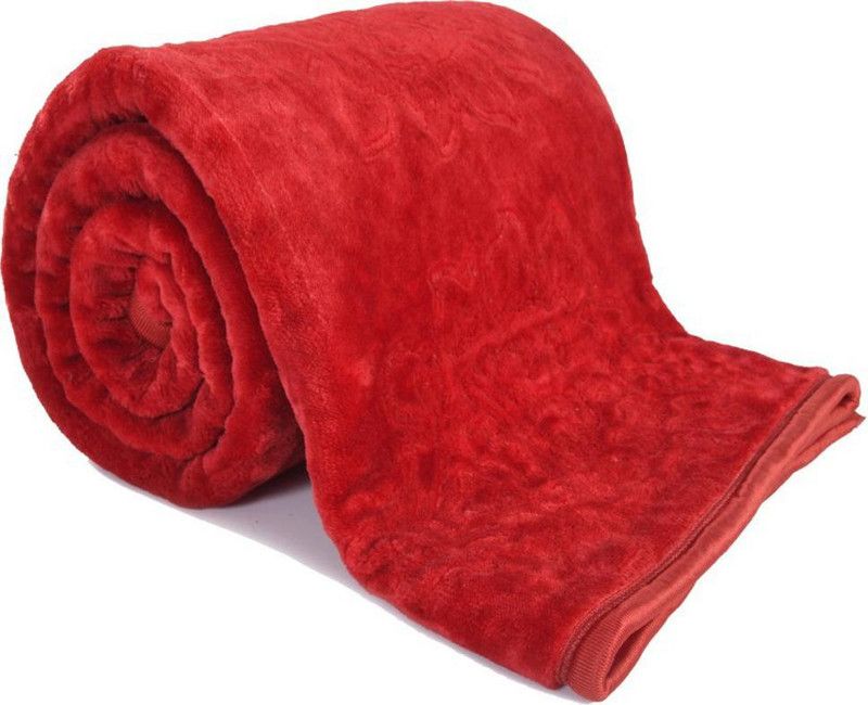 Royal Looking Self Design Double Mink Blanket for Mild Winter  (Microfiber, Red)