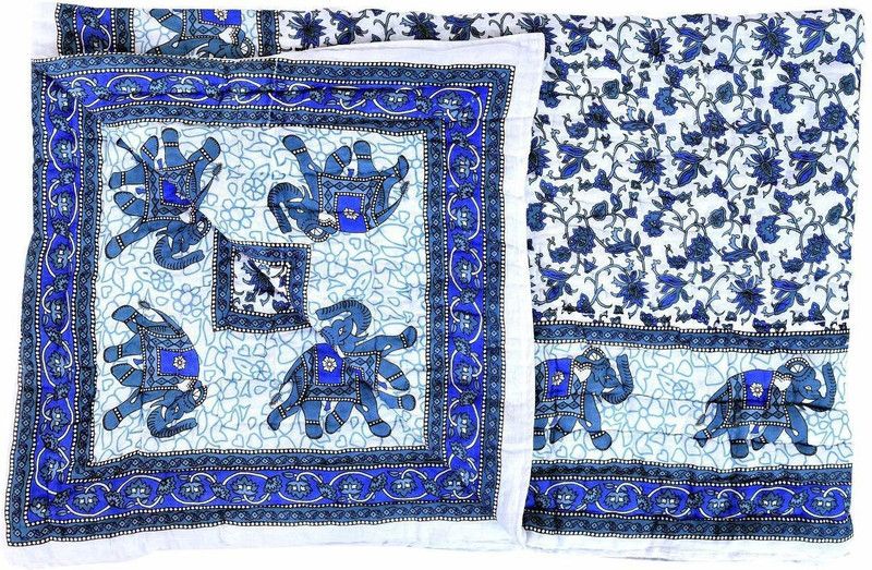 THROW KING Floral Single Quilt for Mild Winter  (Cotton, Blue)