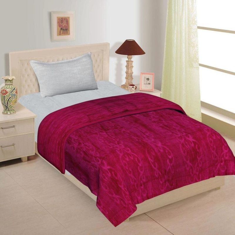 Royal Looking Self Design Double Mink Blanket for Mild Winter  (Microfiber, Magenta SB)