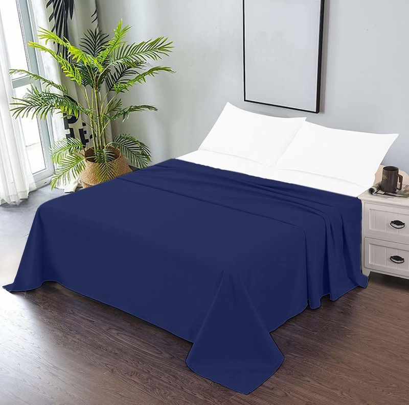 CCWB 600 TC Cotton Queen Solid Flat Bedsheet  (Pack of 1, Navy Blue)