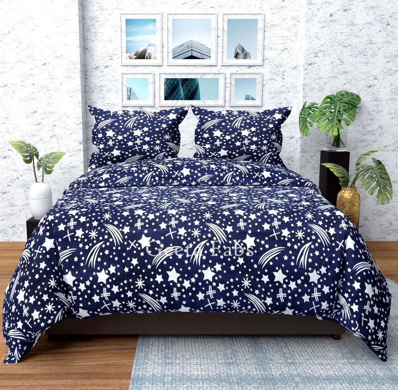 geeta fabs 144 TC Microfiber Double Geometric Flat Bedsheet  (Pack of 1, Blue)