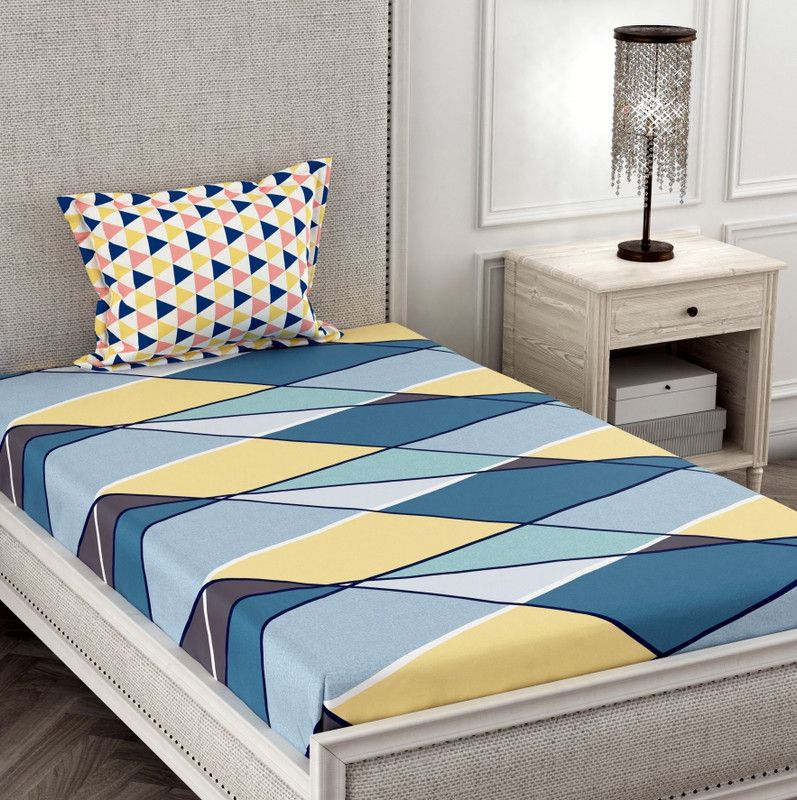 CHHAVI INDIA 210 TC Microfiber Single Printed Flat Bedsheet  (Pack of 1, YELLOW MULTI)
