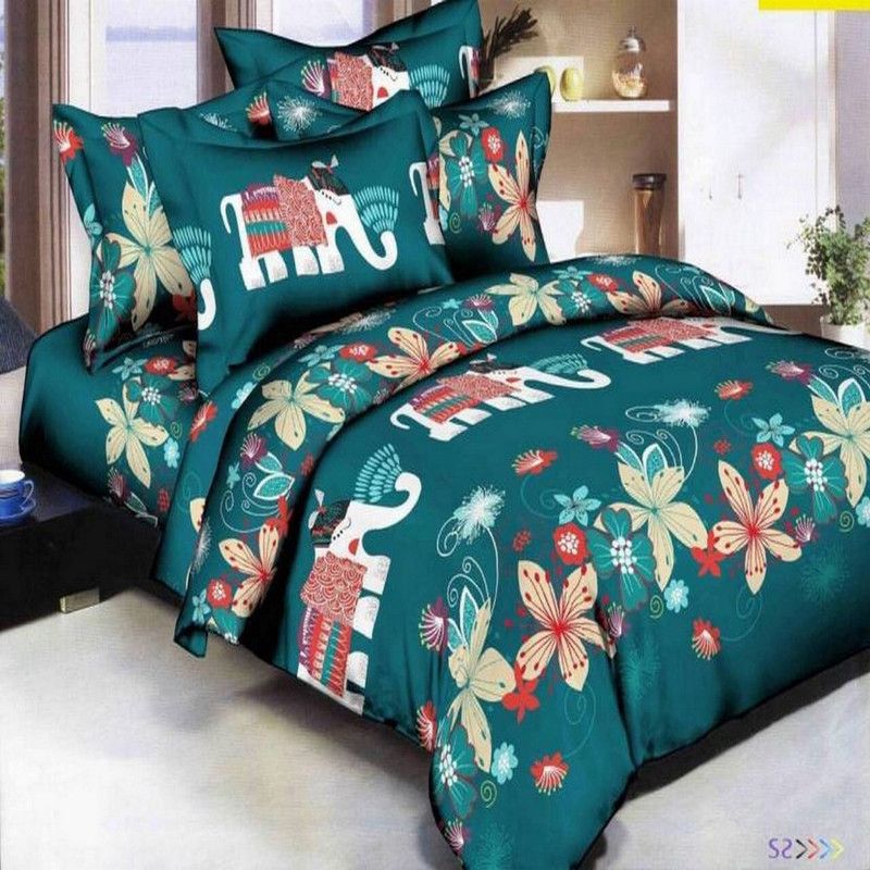 Koli Trading 220 TC Cotton Double Printed Flat Bedsheet  (Pack of 1, Green)