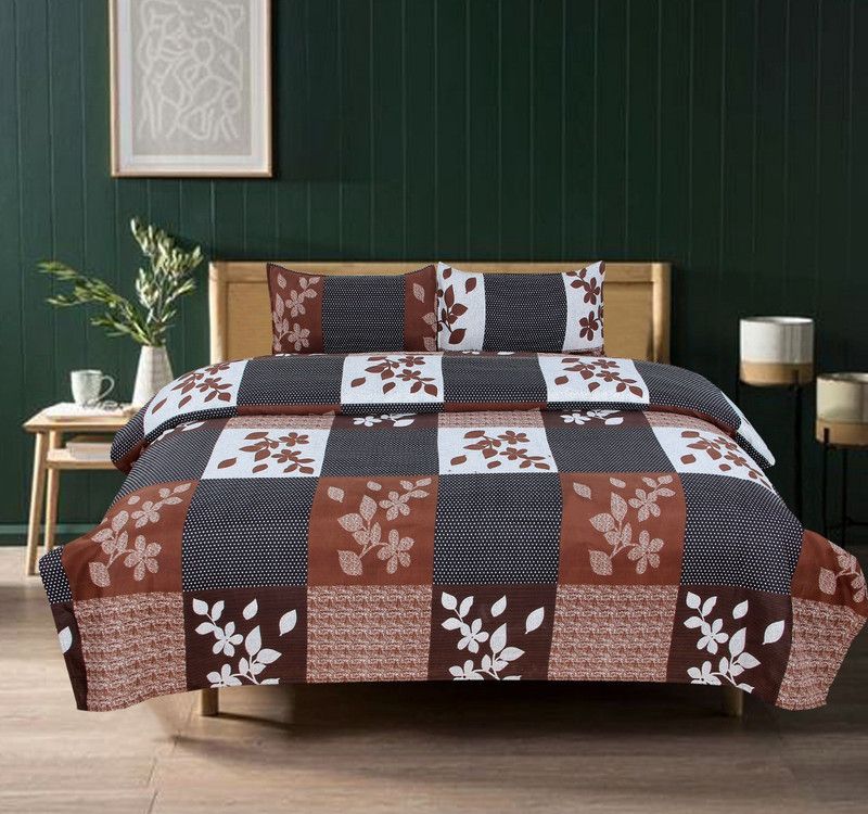 AMVY Creation 144 TC Polycotton Double 3D Printed Flat Bedsheet  (Pack of 1, Multicolor)