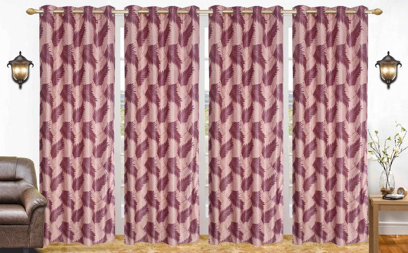 Flossy 274 cm (9 ft) Polyester Semi Transparent Long Door Curtain (Pack Of 4)  (Abstract, Purple)