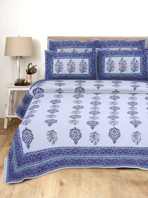 DLGM 250 TC Cotton Double Floral Flat Bedsheet  (Pack of 1, SKY BLUE)