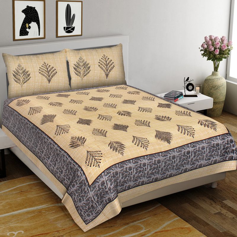 RAMOLI 104 TC Cotton Double Printed Flat Bedsheet  (Pack of 1, Brown)