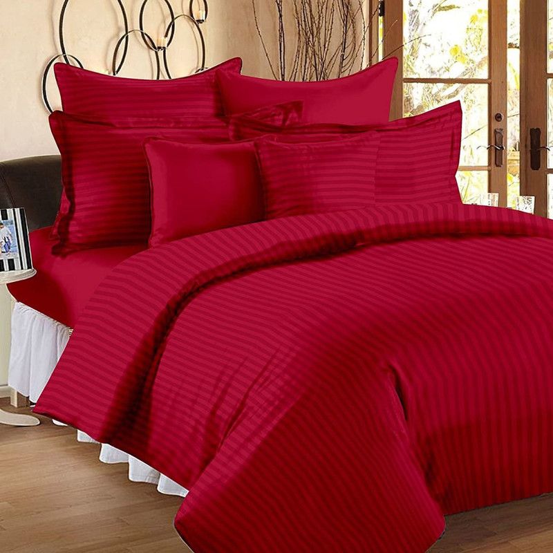 AMIGOS 210 TC Cotton King Striped Flat Bedsheet  (Pack of 1, Red)