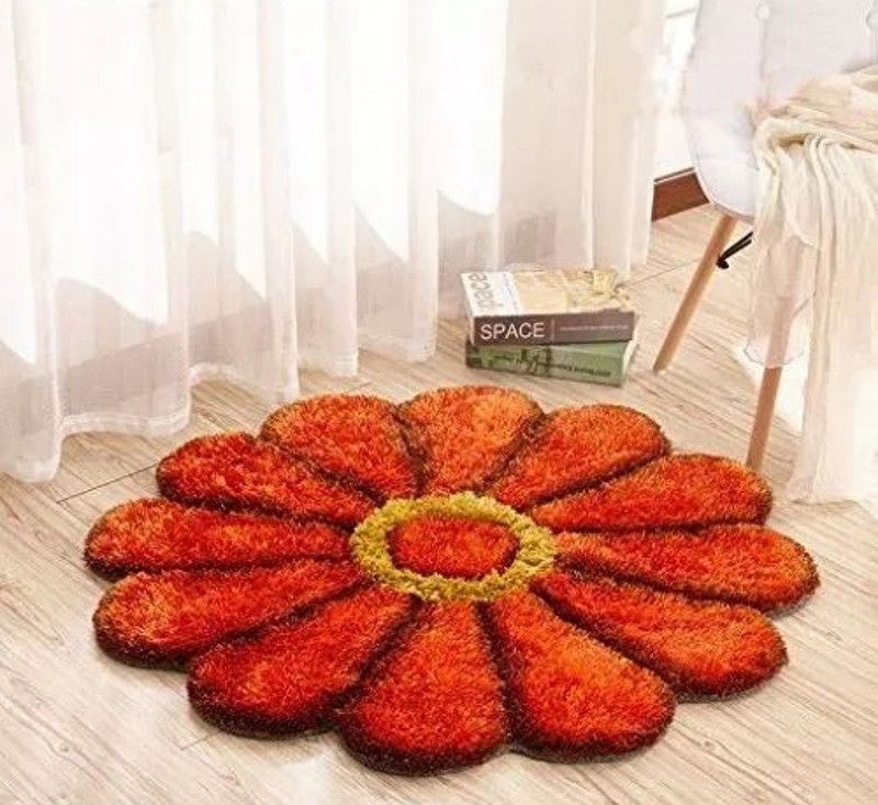 shopgallery Orange Polyester Area Rug  (122 cm, X 122 cm, Circle)