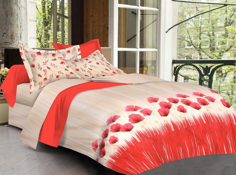 SPANGLE 280 TC Cotton King Checkered Flat Bedsheet  (Pack of 1, Red)