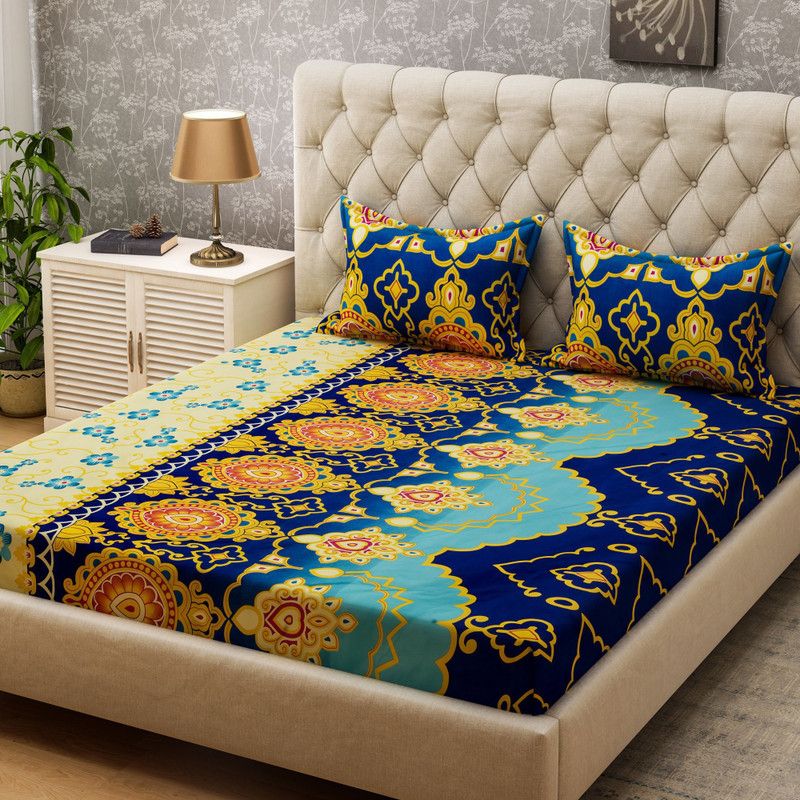 Bombay Dyeing 160 TC Polyester Double Printed Flat Bedsheet  (Pack of 1, Purple)