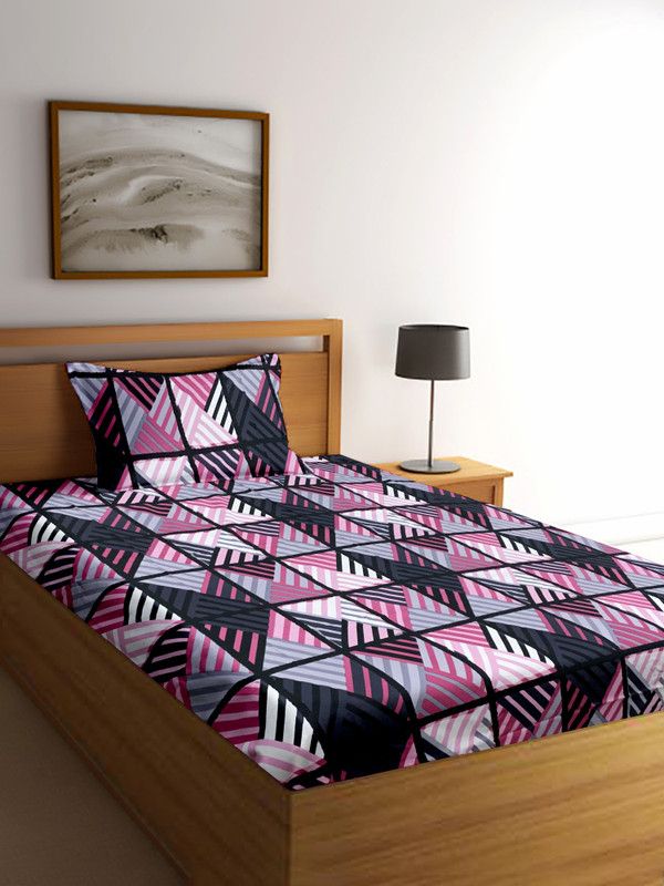 Victoria 400 TC Cotton Single Geometric Flat Bedsheet  (Pack of 1, Multicolor)