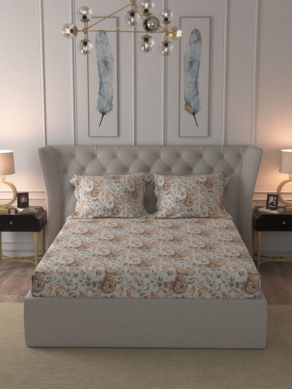 TRIDENT 180 TC Cotton King Printed Flat Bedsheet  (Pack of 1, Yellow)