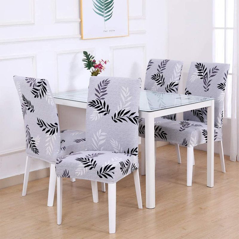NownHow Polyester Abstract Chair Cover  (Purple, Black Pack of 4)
