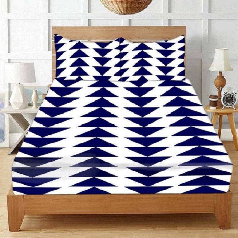 CECARO 160 TC Microfiber Queen Geometric Flat Bedsheet  (Pack of 1, Blue)