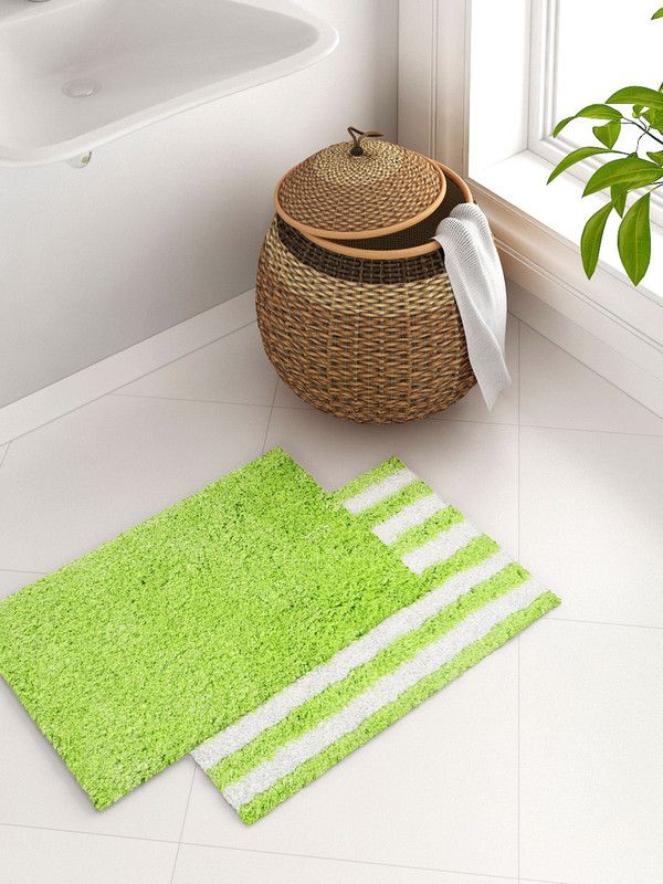 SPACES Cotton Bathroom Mat  (Multicolor, Small, Pack of 2)