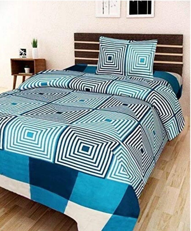 CHEVRON 160 TC Polycotton Single Printed Flat Bedsheet  (Pack of 1, Blue)