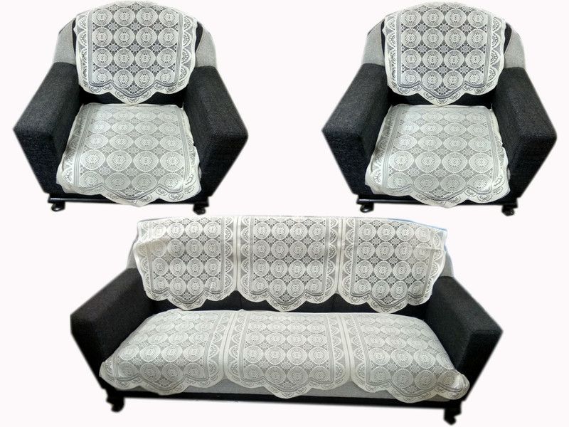 TF Furnishings Polycotton Geometric Sofa Cover  (Cream Pack of 6)