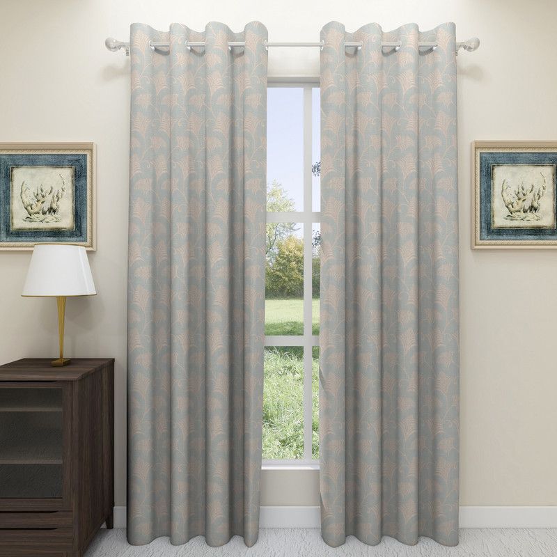 Floating Walls Furnishings 167 cm (5 ft) Polyester, Jacquard Blackout Window Curtain (Pack Of 2)  (Floral, Sky Blue)