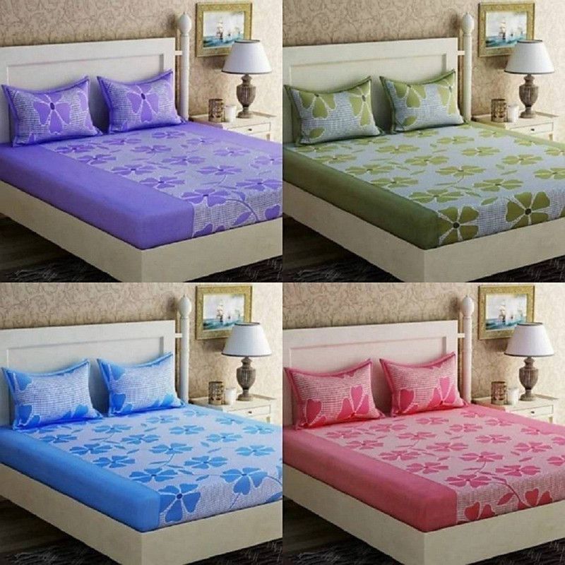 New panipat textile zone 104 TC Polycotton Double 3D Printed Flat Bedsheet  (Pack of 4, Multicolor)