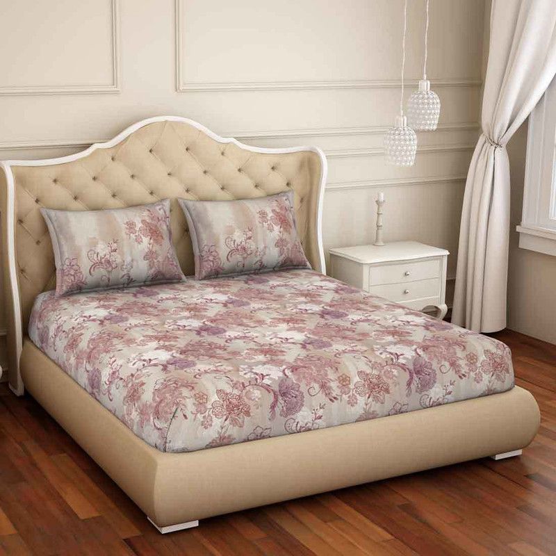 SPACES 180 TC Cotton King Floral Flat Bedsheet  (Pack of 1, Brown)