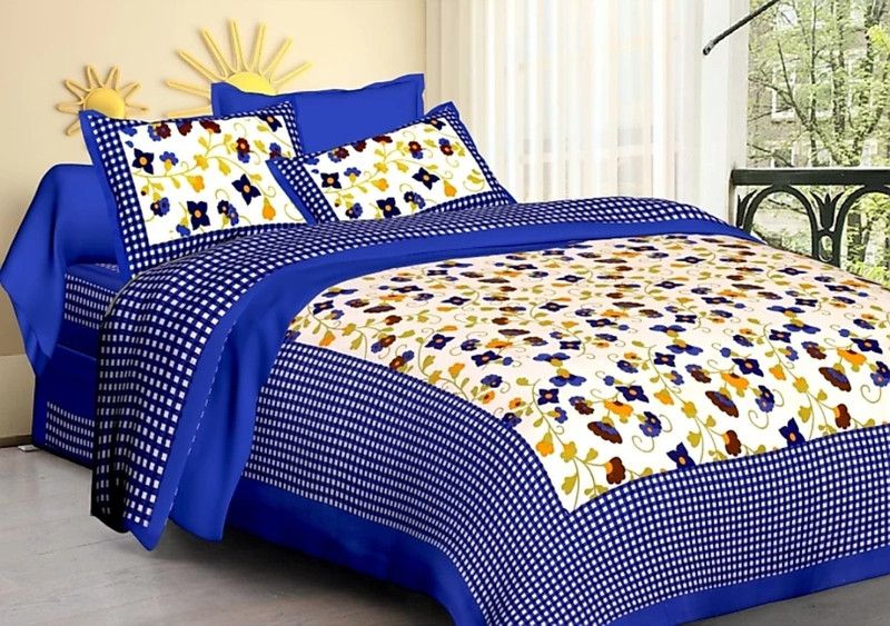 Dada Prints 151 TC Cotton Double Floral Flat Bedsheet  (Pack of 1, Blue)