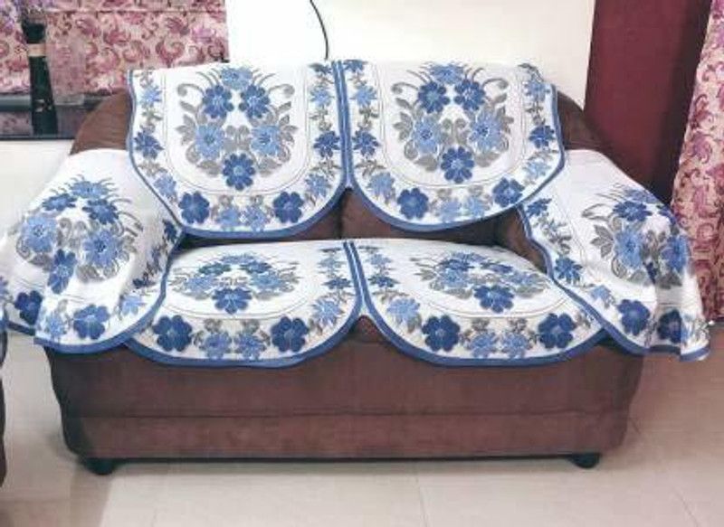 Crafting Bear Polycotton Floral Sofa Cover  (Blue, white Pack of 8)