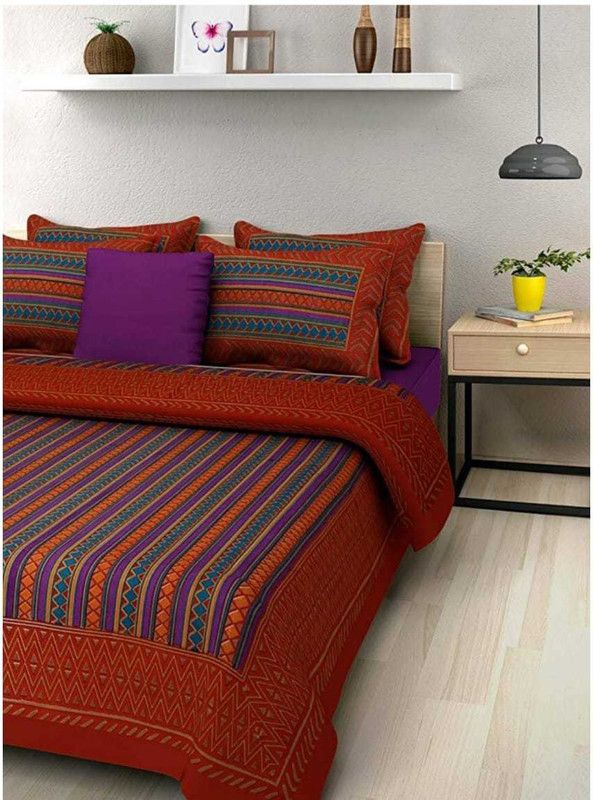 VIHANA LIFESTYL 235 TC Cotton Queen Printed Flat Bedsheet  (Pack of 3, Maroon)