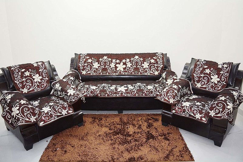 KINGLY Polyester Floral Sofa Cover  (White, Maroon Pack of 12)