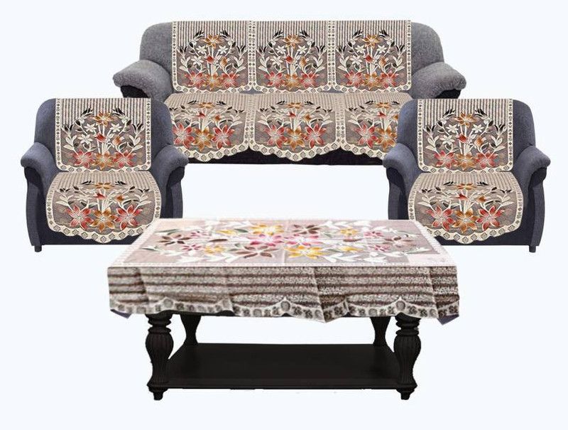 Dakshya Industries Cotton Floral Sofa Cover  (Brown Pack of 7)