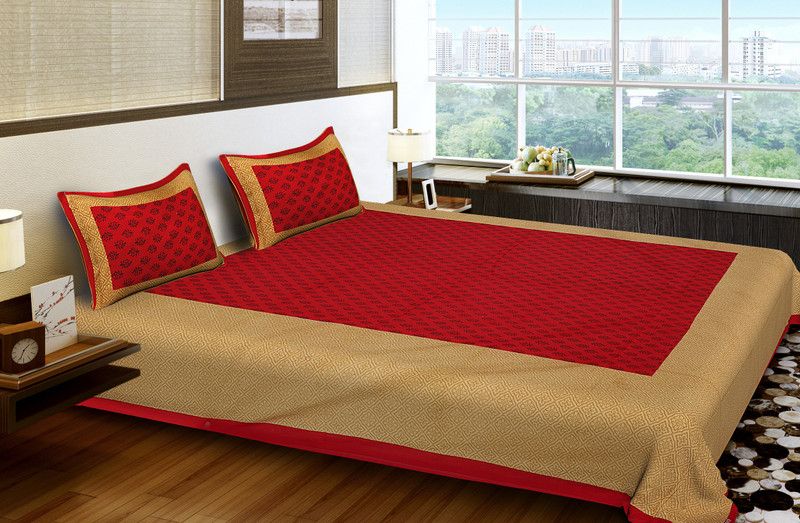 Styleista 250 TC Cotton Double Floral Flat Bedsheet  (Pack of 1, Red)