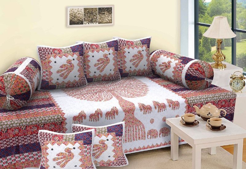 24x7 Home Store Cotton Abstract Diwan Set  (Beige)