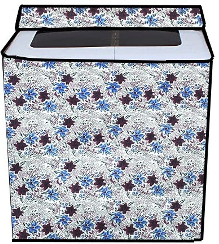 JM Homefurnishings Semi-Automatic Washing Machine Cover  (Width: 89 cm, Maroon, Blue)