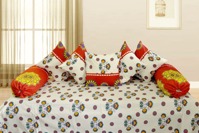 Vissage Cotton Floral Diwan Set  (Multicolor)