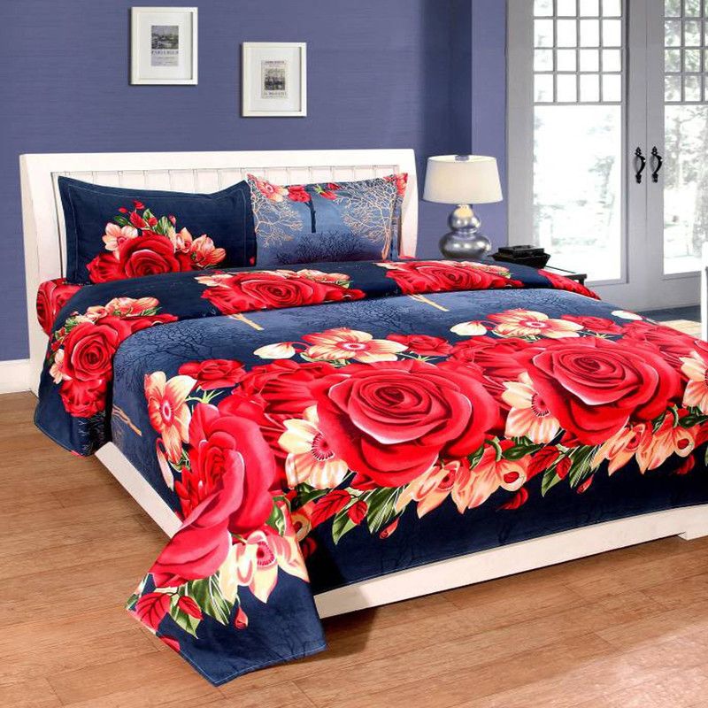 BT FAB 180 TC Microfiber Double Printed Flat Bedsheet  (Pack of 1, Multicolor)