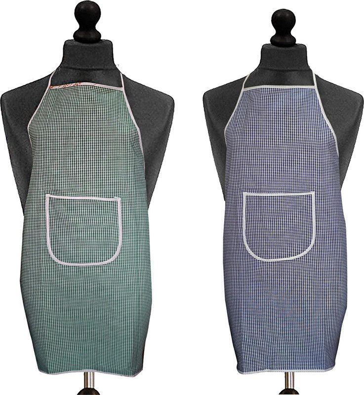 Kanushi Industries Cotton Home Use Apron - Free Size  (Green, Blue, Pack of 2)