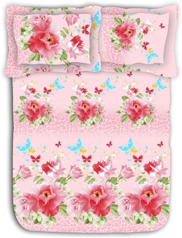 VeeKay 200 TC Polycotton Double Floral Flat Bedsheet  (Pack of 1, Multicolor)