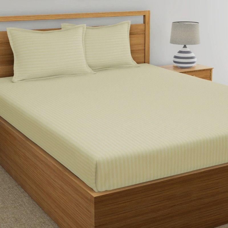 Dreamscape 210 TC Cotton Double Striped Fitted (Elastic) Bedsheet  (Pack of 1, Ivory)