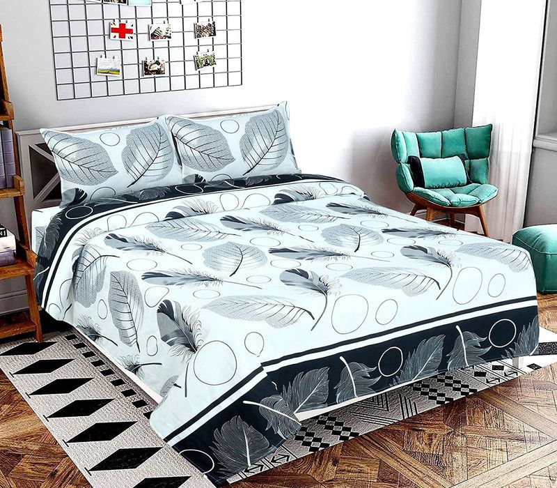 CECARO 160 TC Microfiber Queen Geometric Flat Bedsheet  (Pack of 1, White)