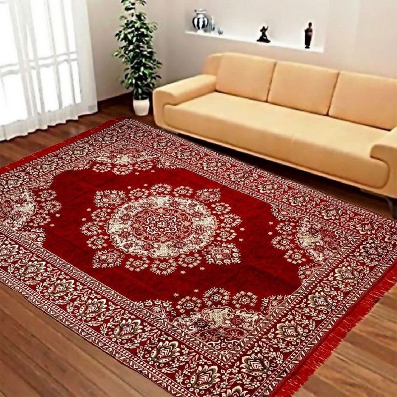 Shivkirpa Red Velvet Carpet  (152.4 cm, X 213.36 cm, Rectangle)