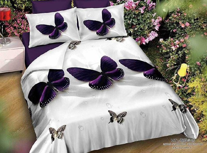 DecorSolution 240 TC Polycotton Double 3D Printed Flat Bedsheet  (Pack of 1, Multicolor)