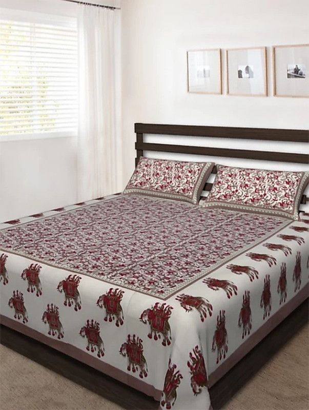 RAJDEVI JAIPUR PRINTS 228 TC Cotton King Animal Flat Bedsheet  (Pack of 1, Brown)