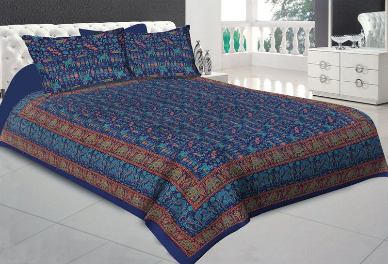 Tirhut 450 TC Cotton King Printed Flat Bedsheet  (Pack of 1, Multicolor)