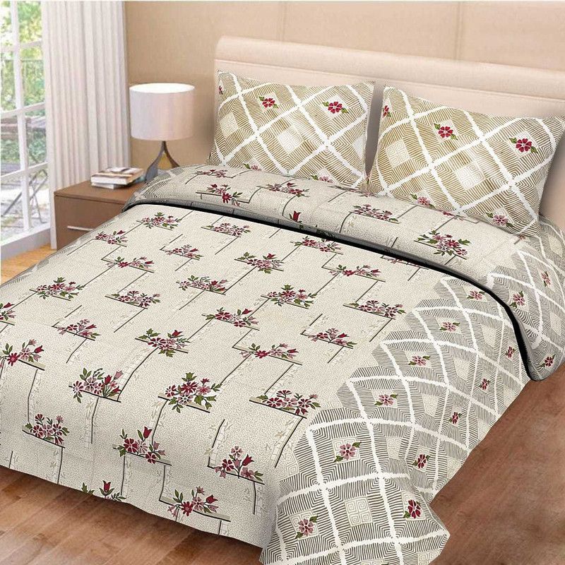 KANHA SHREE CREEAATION 185 TC Cotton Double Floral Flat Bedsheet  (Pack of 1, Multicolor)